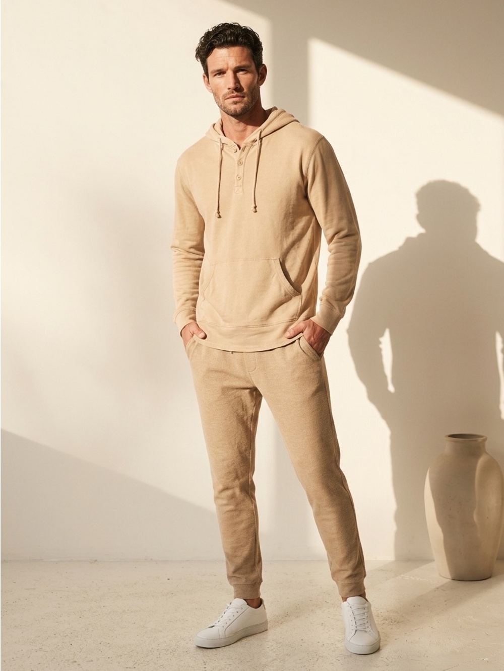 Truth By Republic Men’s Sz Medium Beige Hoodie Sweatshirt $58
